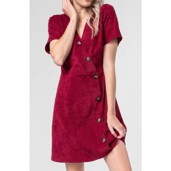 vestique Dresses & Skirts - VESTIQUE Corduroy Button-Down Mini Dress Burgundy